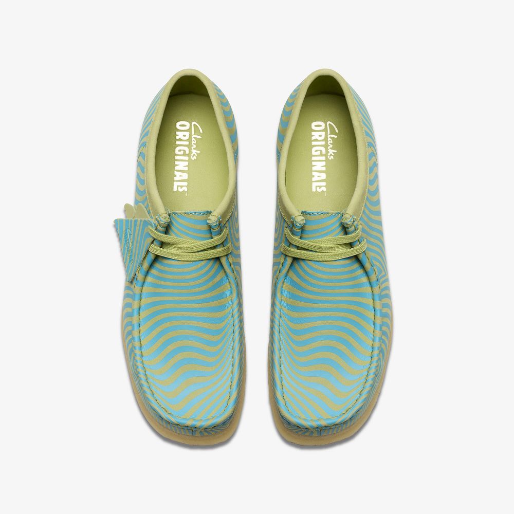 Blue/Lime Print Clarks Wallabee Men Loafers | 5870OIYMT