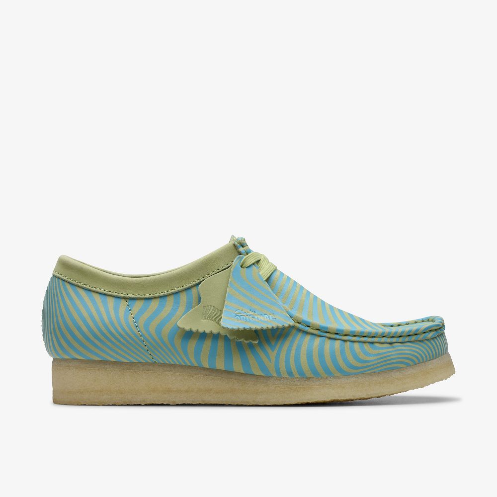 Blue/Lime Print Clarks Wallabee Men Loafers | 5870OIYMT