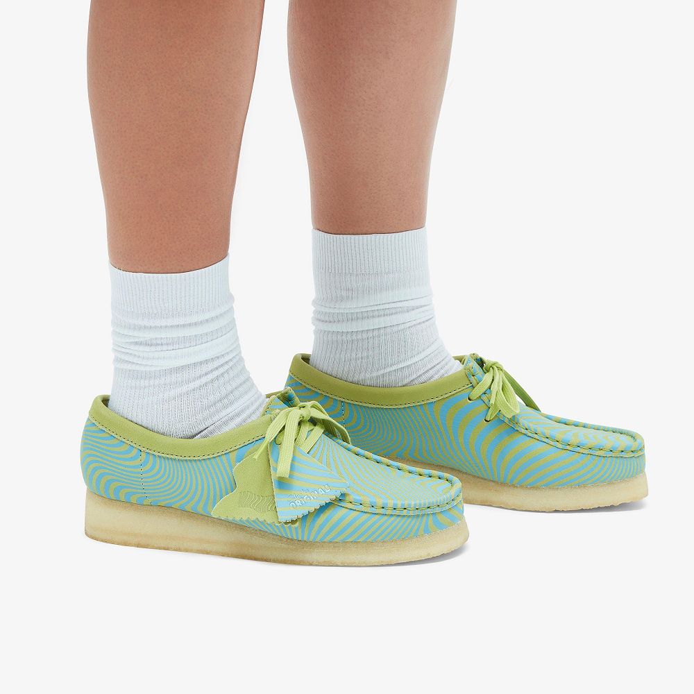 Blue/Lime Print Clarks Wallabee Women Loafers | 3458KWDEJ