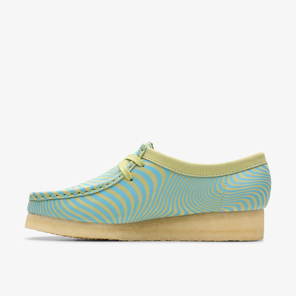 Blue/Lime Print Clarks Wallabee Women Loafers | 3458KWDEJ