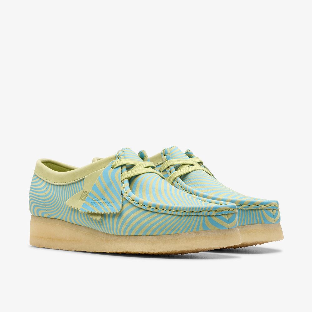 Blue/Lime Print Clarks Wallabee Women Loafers | 3458KWDEJ