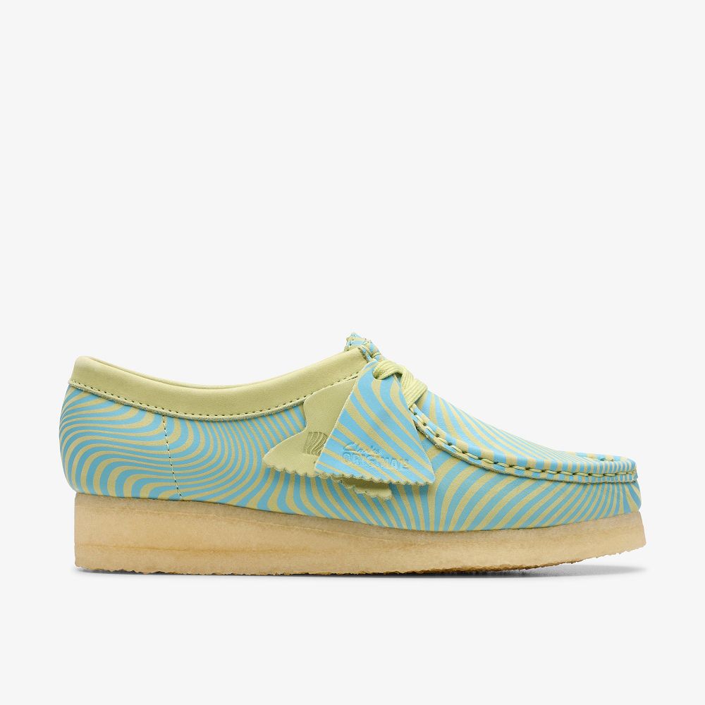 Blue/Lime Print Clarks Wallabee Women Loafers | 3458KWDEJ