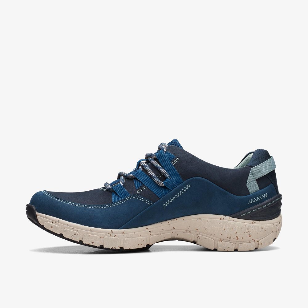 Blue Combination Clarks Wave Range Women Sneakers | 5739HUAQV