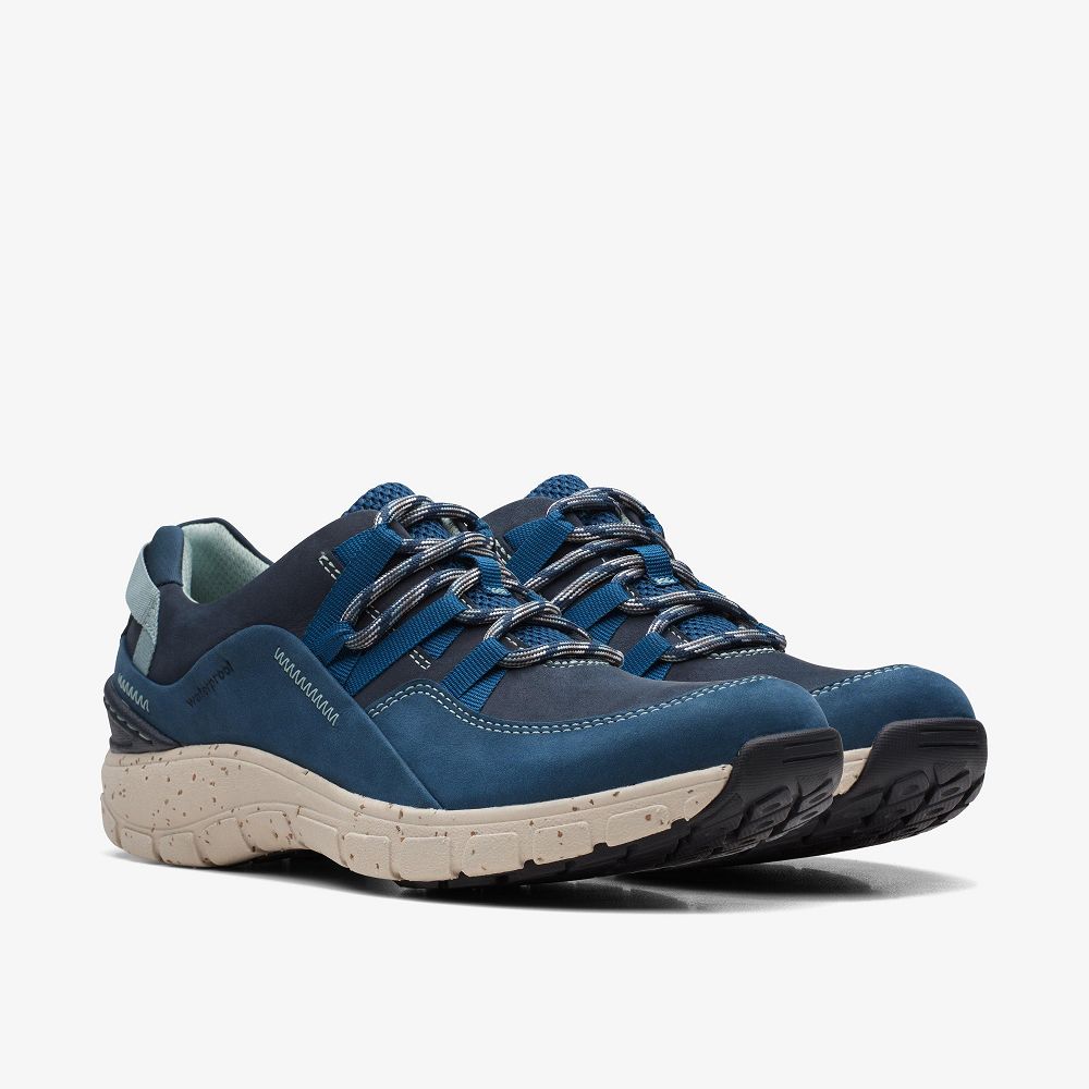 Blue Combination Clarks Wave Range Women Sneakers | 5739HUAQV