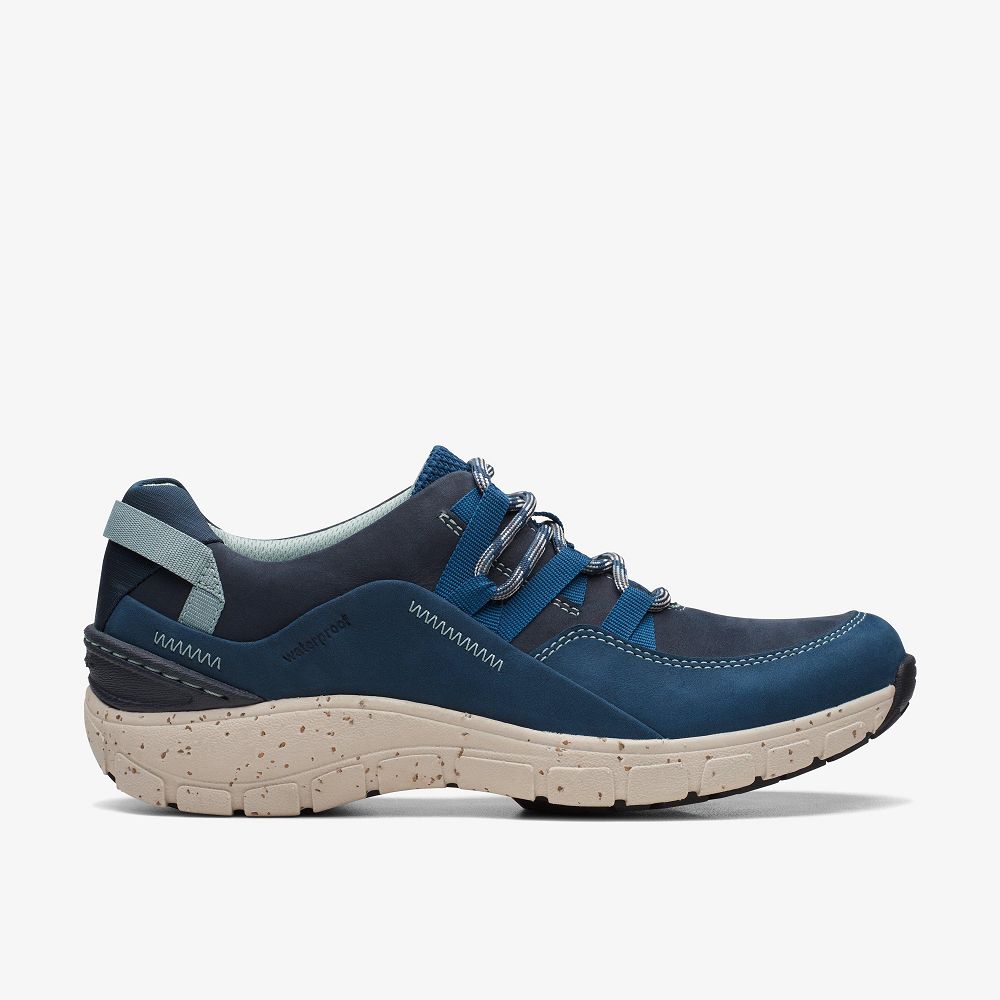 Blue Combination Clarks Wave Range Women Sneakers | 5739HUAQV