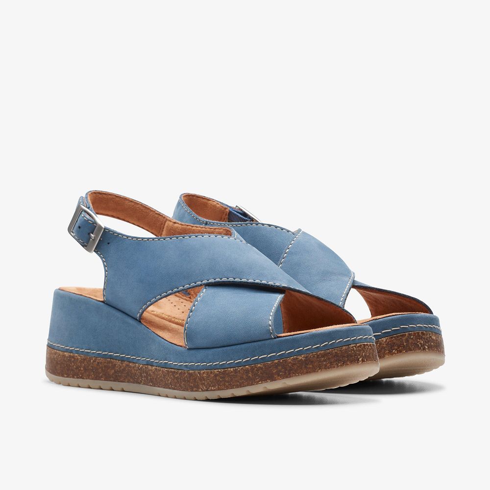 Blue Nubuck Clarks Kassanda Step Women Sandals | 4709AEJKU