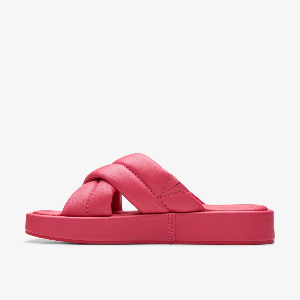 Bright Pink Leather Clarks Alda Glide Women Sandals | 5160UYAQP