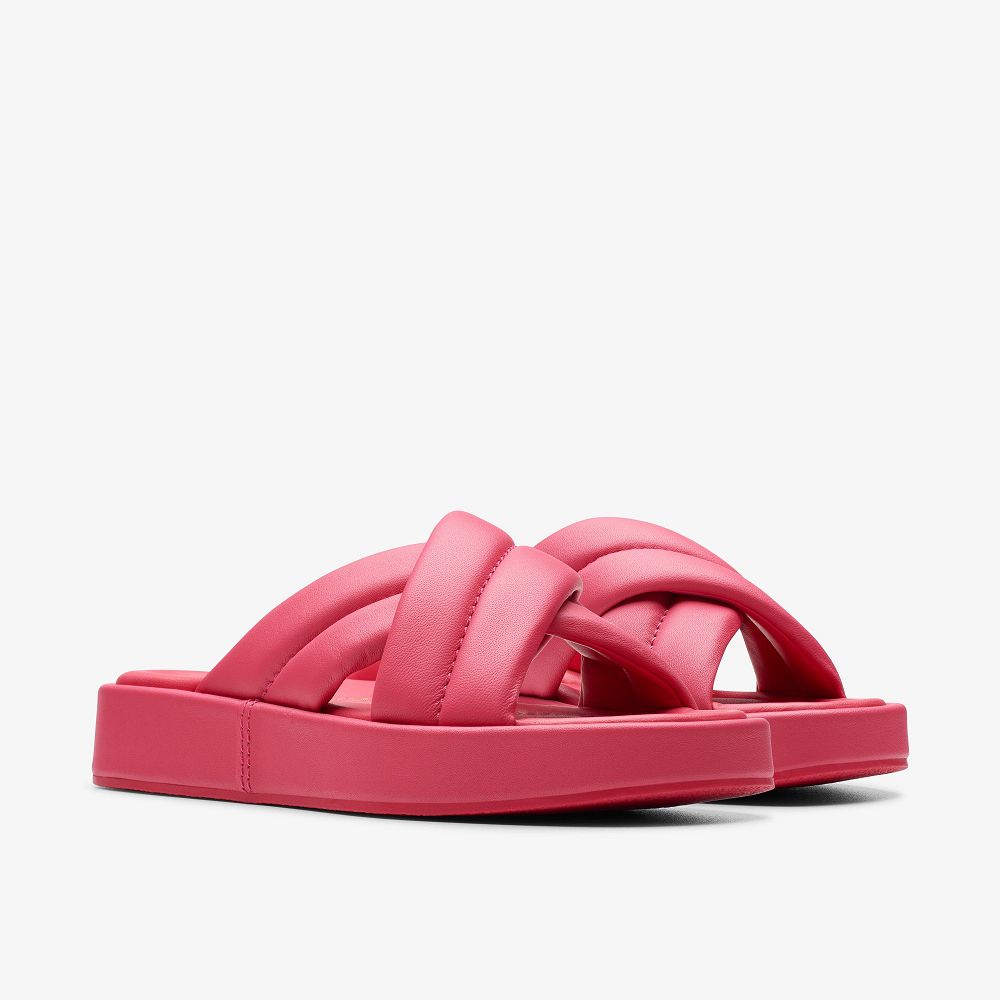 Bright Pink Leather Clarks Alda Glide Women Sandals | 5160UYAQP