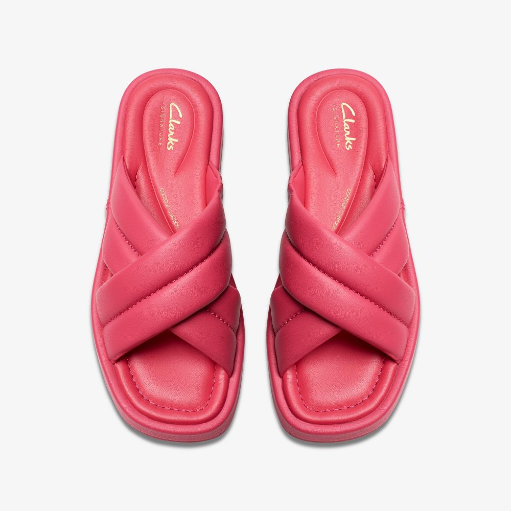 Bright Pink Leather Clarks Alda Glide Women Sandals | 5160UYAQP