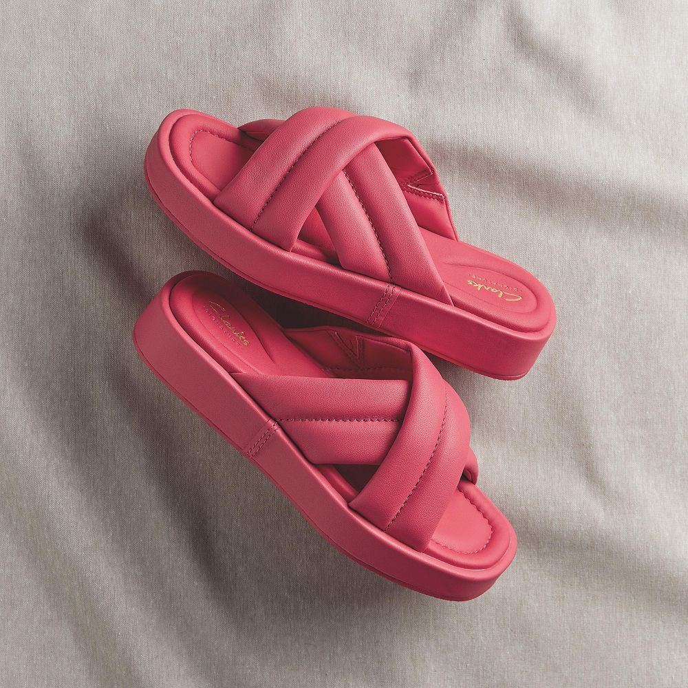 Bright Pink Leather Clarks Alda Glide Women Sandals | 5160UYAQP