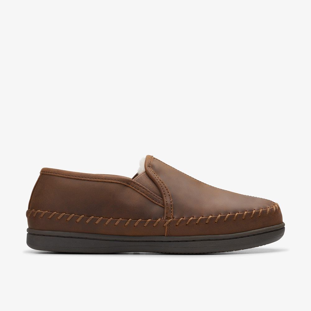 Brown Clarks Challen Rise Men Slippers | 0471HDGEO