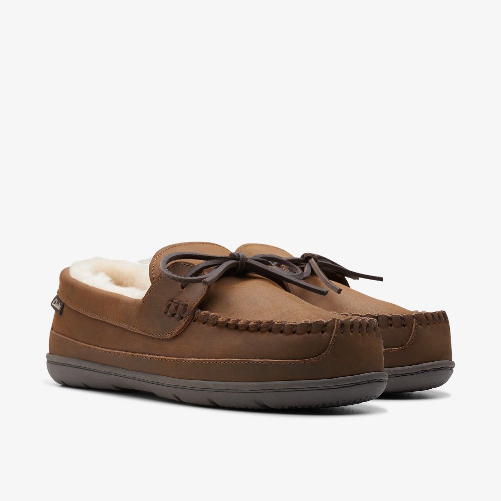 Brown Clarks Jafe Line Men Slippers | 0521QYZJI