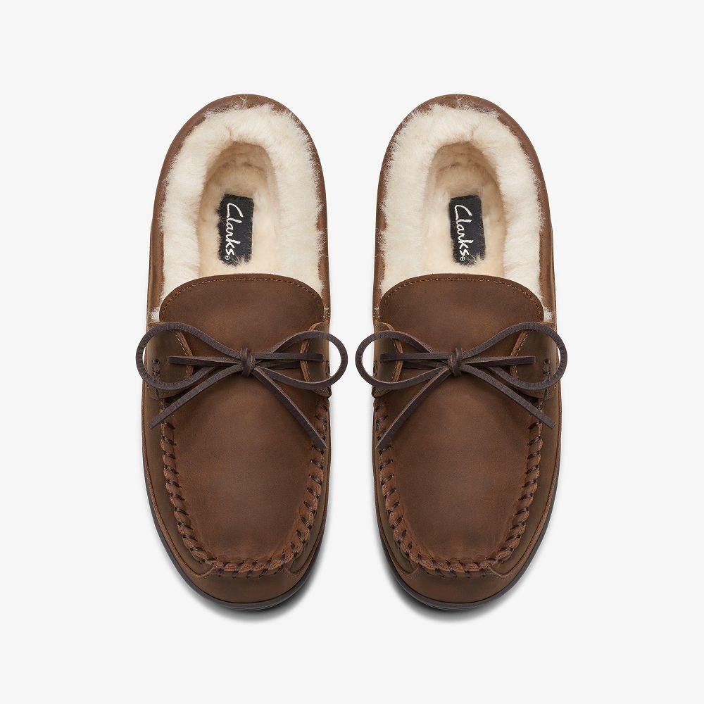 Brown Clarks Jafe Line Men Slippers | 0521QYZJI