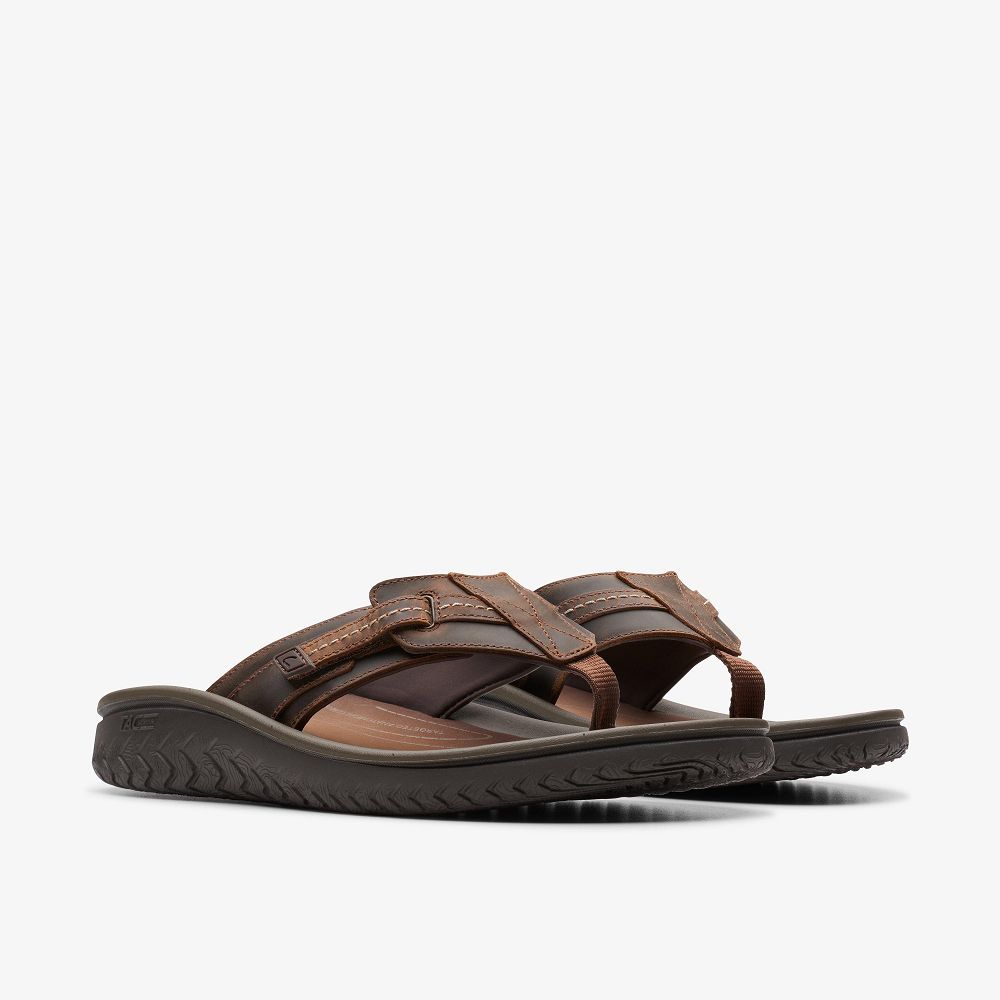 Brown Clarks WESLEY SUN Men Sandals | 6157CEYWG