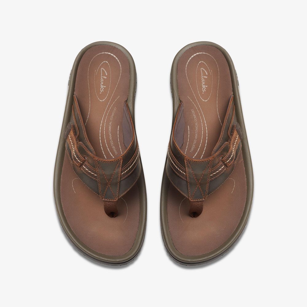 Brown Clarks WESLEY SUN Men Sandals | 6157CEYWG