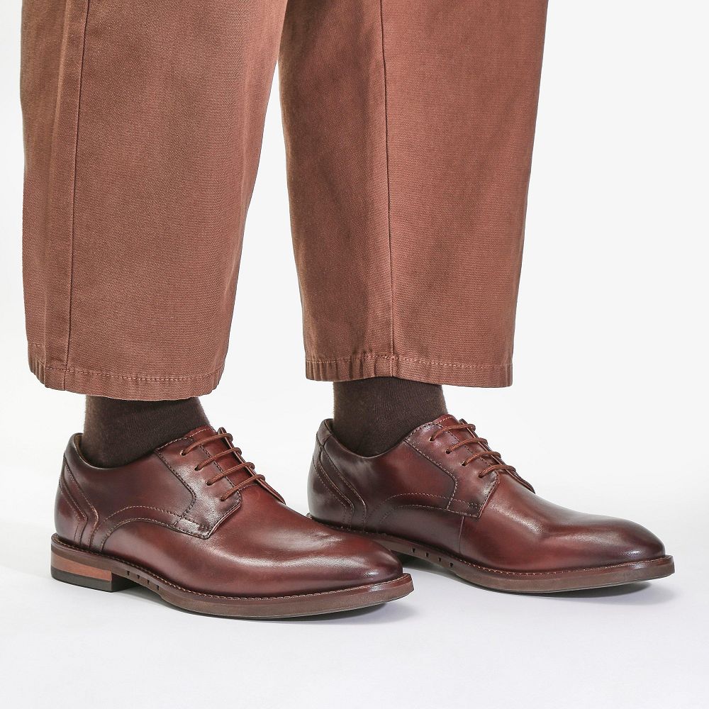 Brown Leather Clarks Un Hugh Lace Men Oxfords | 8412HYOEV