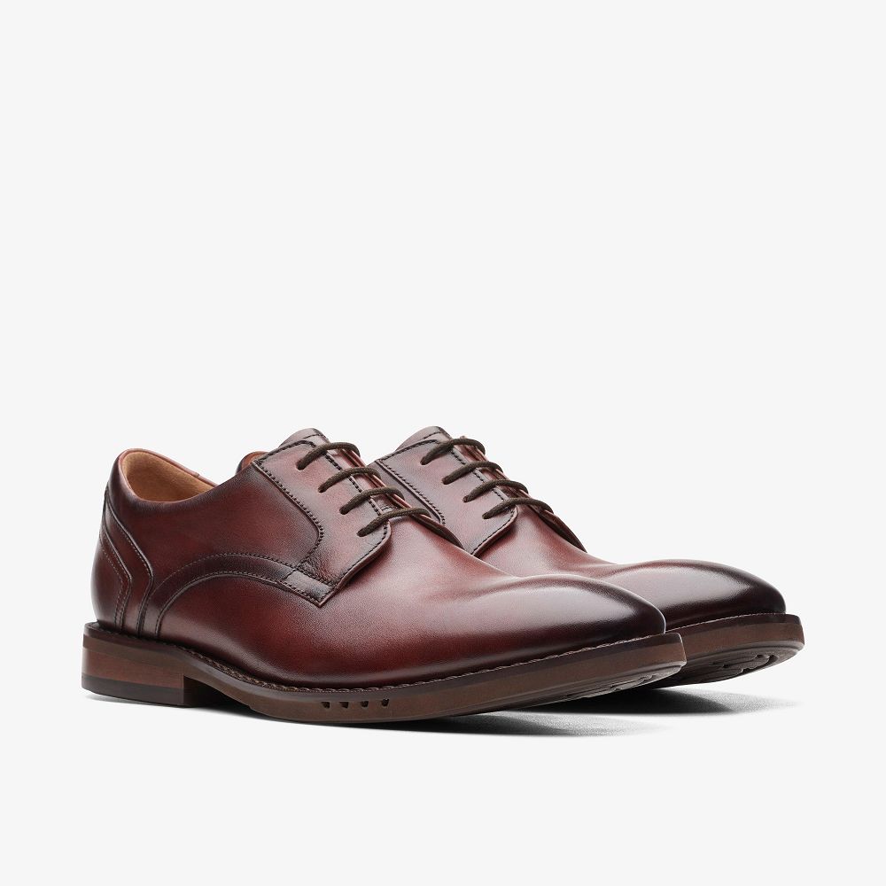 Brown Leather Clarks Un Hugh Lace Men Oxfords | 8412HYOEV