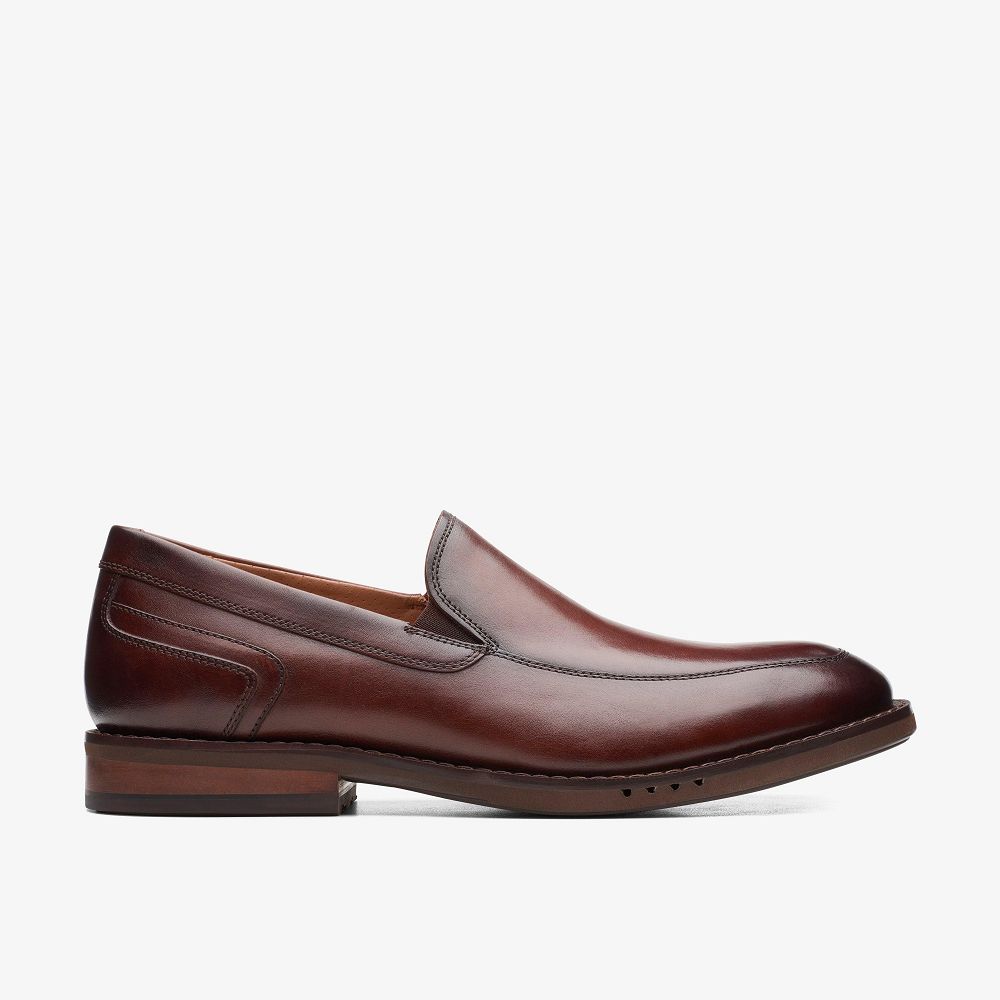 Brown Leather Clarks Un Hugh Step Men Loafers | 5643LUWPD