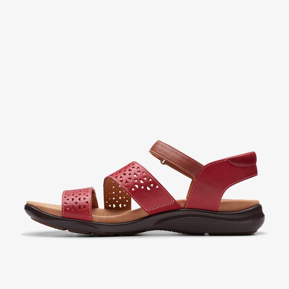 Cherry Leather Clarks Kitly Way Women Sandals | 8267UQXDY