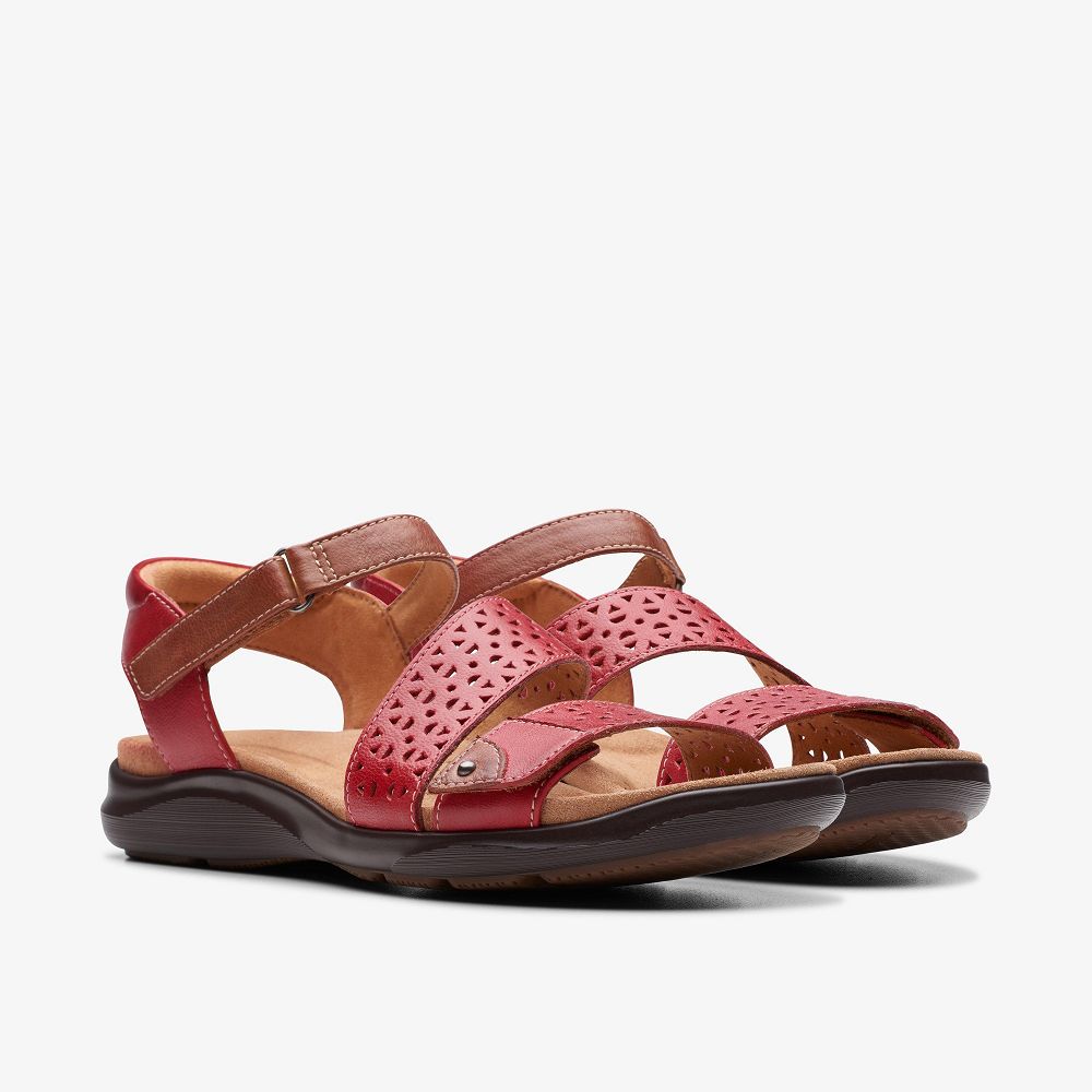 Cherry Leather Clarks Kitly Way Women Sandals | 8267UQXDY