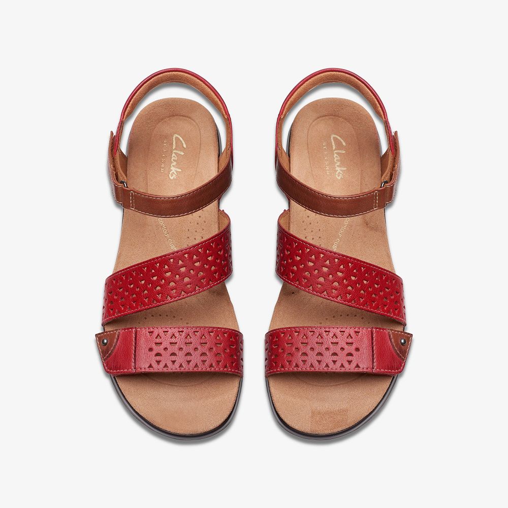 Cherry Leather Clarks Kitly Way Women Sandals | 8267UQXDY