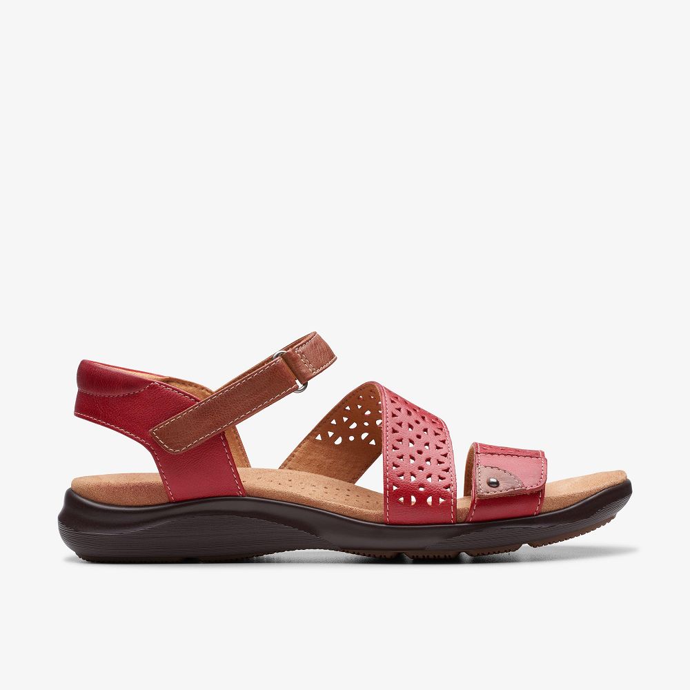 Cherry Leather Clarks Kitly Way Women Sandals | 8267UQXDY