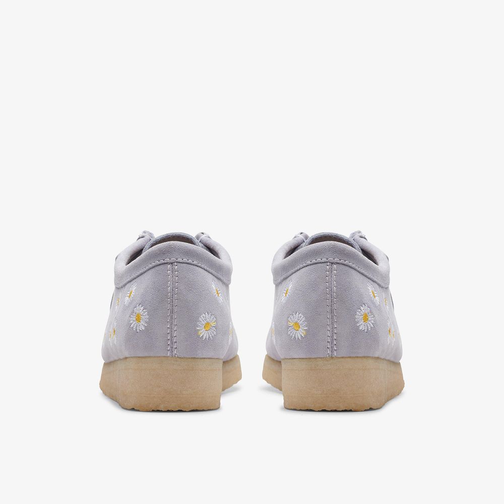 Cloud Grey Embroidery Clarks Wallabee Women Loafers | 9523FISMR