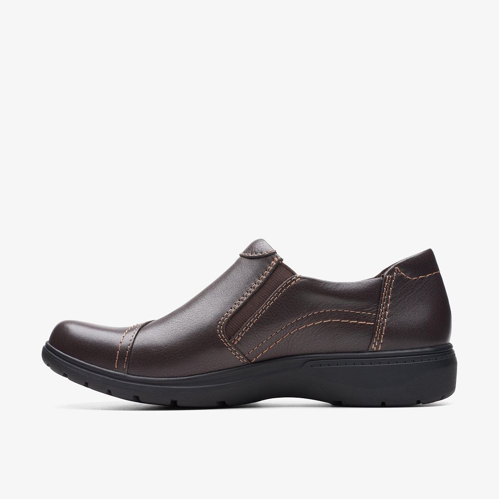 Dark Brown Leather Clarks Carleigh Ray Women Slip-Ons | 4362VASTC