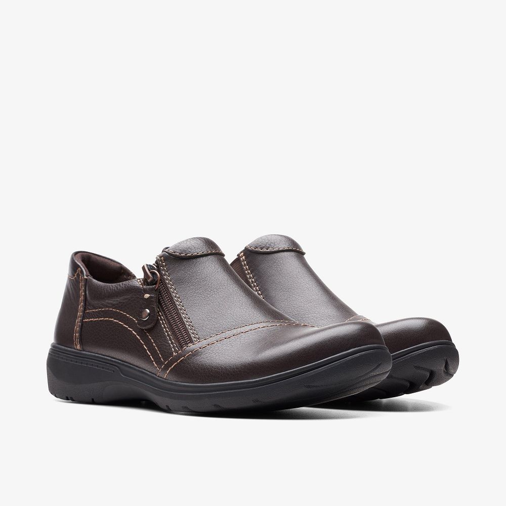 Dark Brown Leather Clarks Carleigh Ray Women Slip-Ons | 4362VASTC