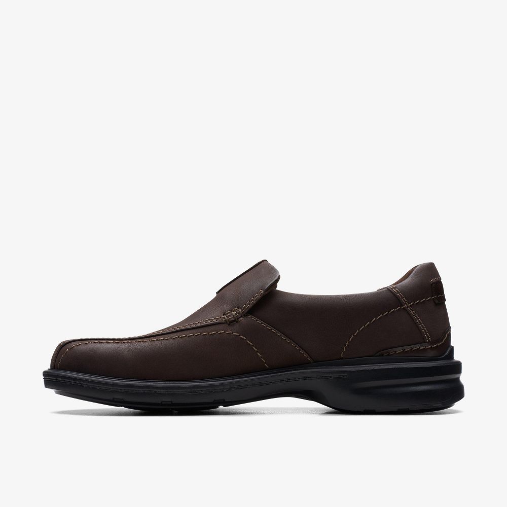 Dark Brown Leather Clarks Gessler Step Men Loafers | 9103BMDLP