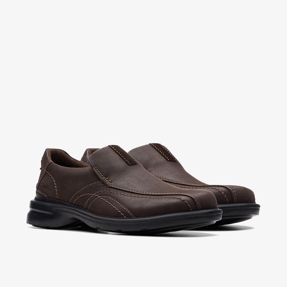 Dark Brown Leather Clarks Gessler Step Men Loafers | 9103BMDLP