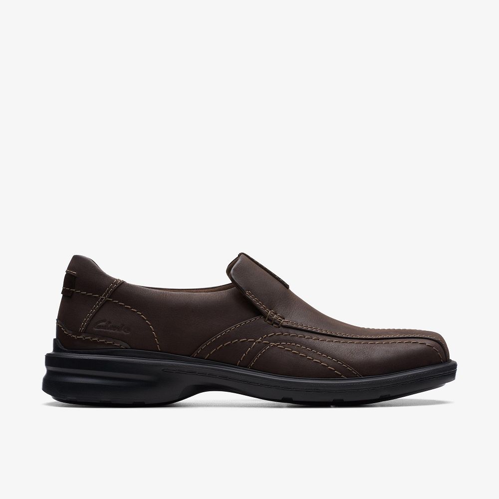 Dark Brown Leather Clarks Gessler Step Men Loafers | 9103BMDLP