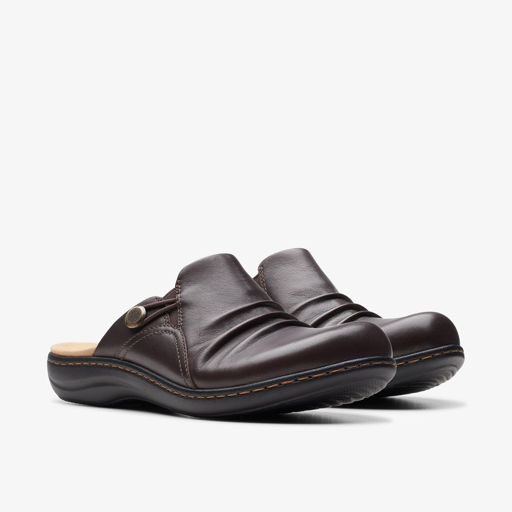 Dark Brown Leather Clarks Laurieann Bay Women Mules | 5437CIQHF