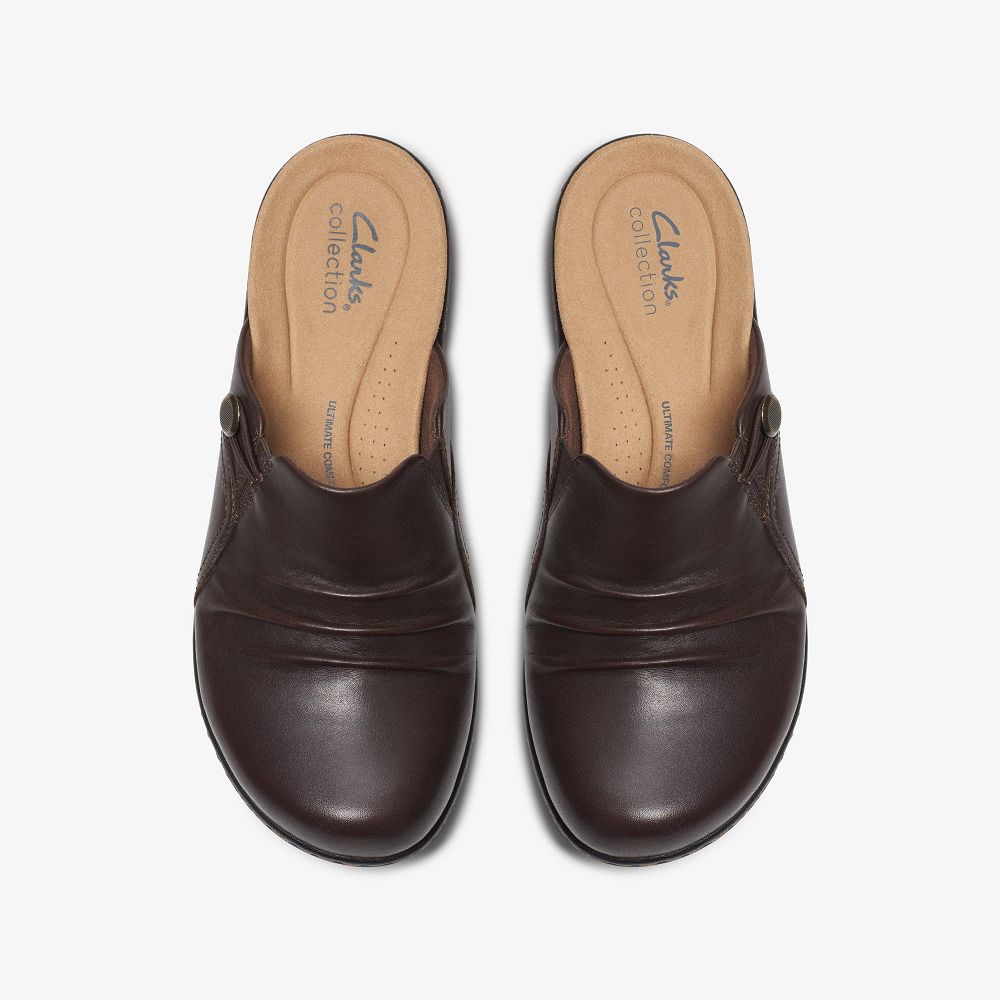 Dark Brown Leather Clarks Laurieann Bay Women Mules | 5437CIQHF