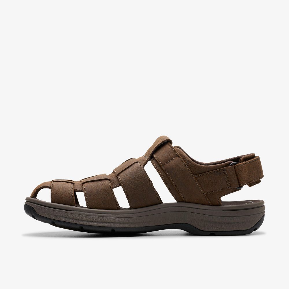 Dark Brown Leather Clarks Saltway Cove Men Sandals | 4531PNBQW