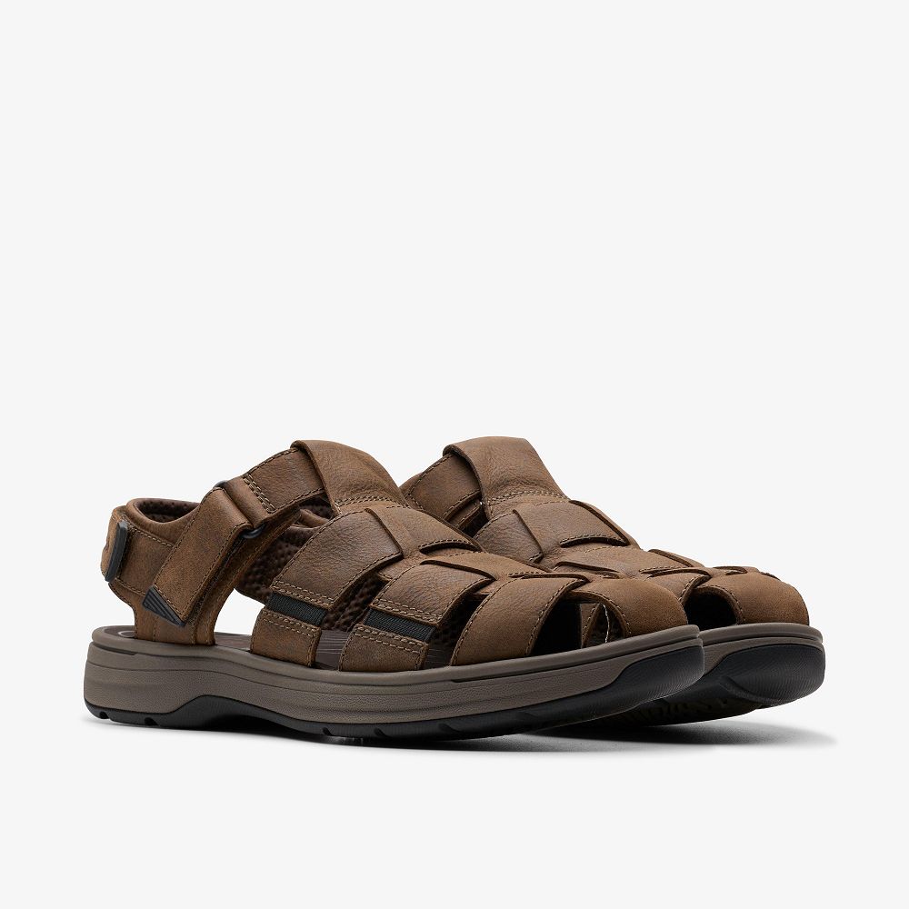 Dark Brown Leather Clarks Saltway Cove Men Sandals | 4531PNBQW