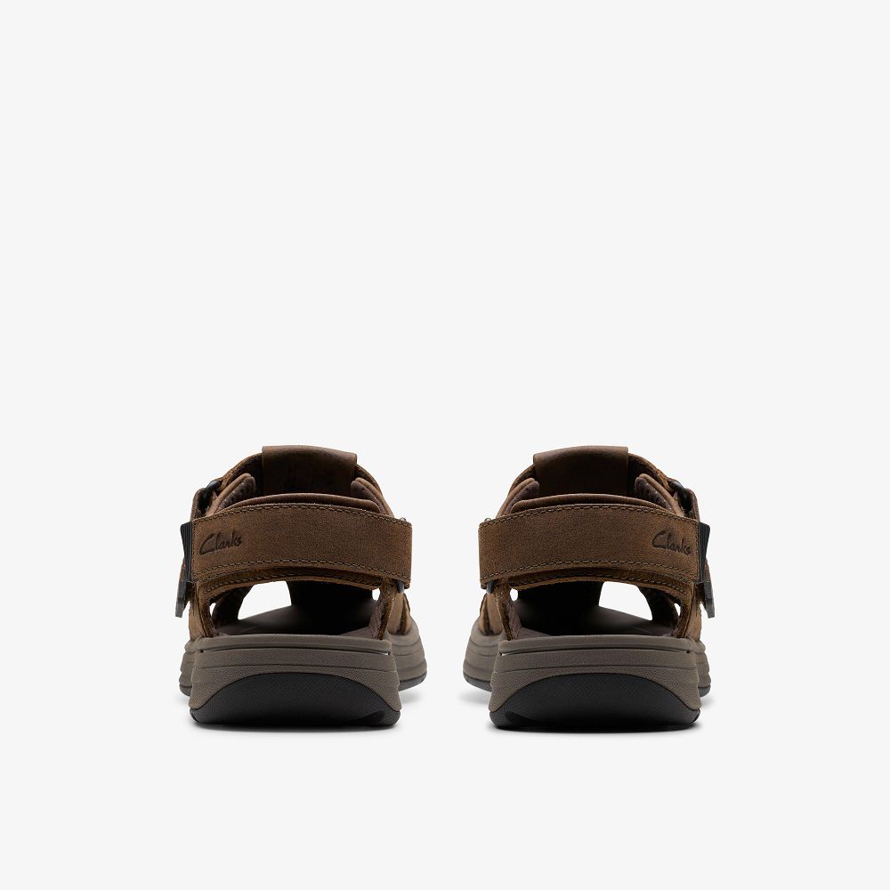 Dark Brown Leather Clarks Saltway Cove Men Sandals | 4531PNBQW