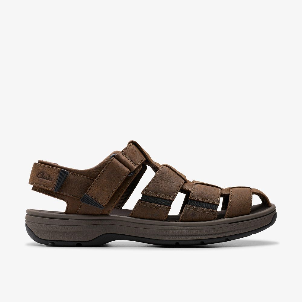 Dark Brown Leather Clarks Saltway Cove Men Sandals | 4531PNBQW