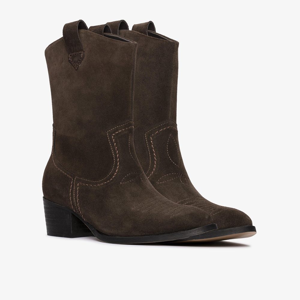 Dark Brown Suede Clarks Octavia Up Women Boots | 8027LVCFW