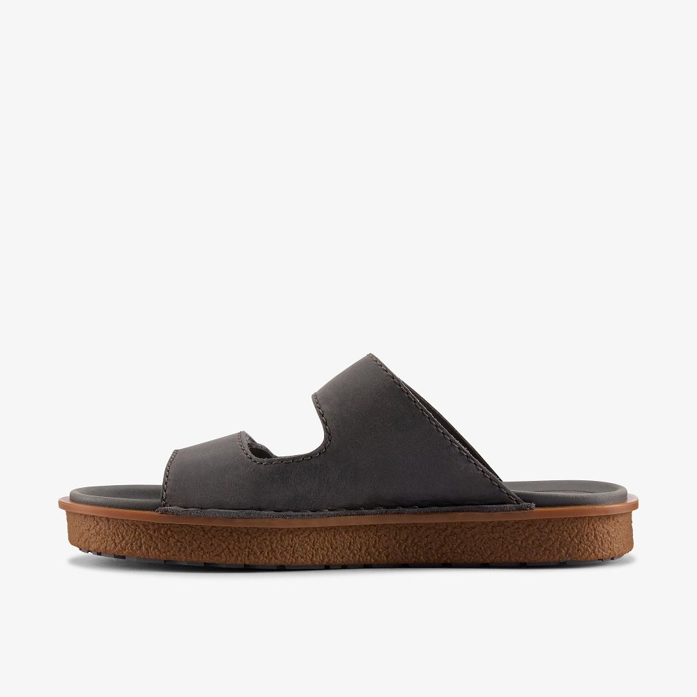 Dark Grey Leather Clarks Litton Strap Men Sandals | 3095TLUKP