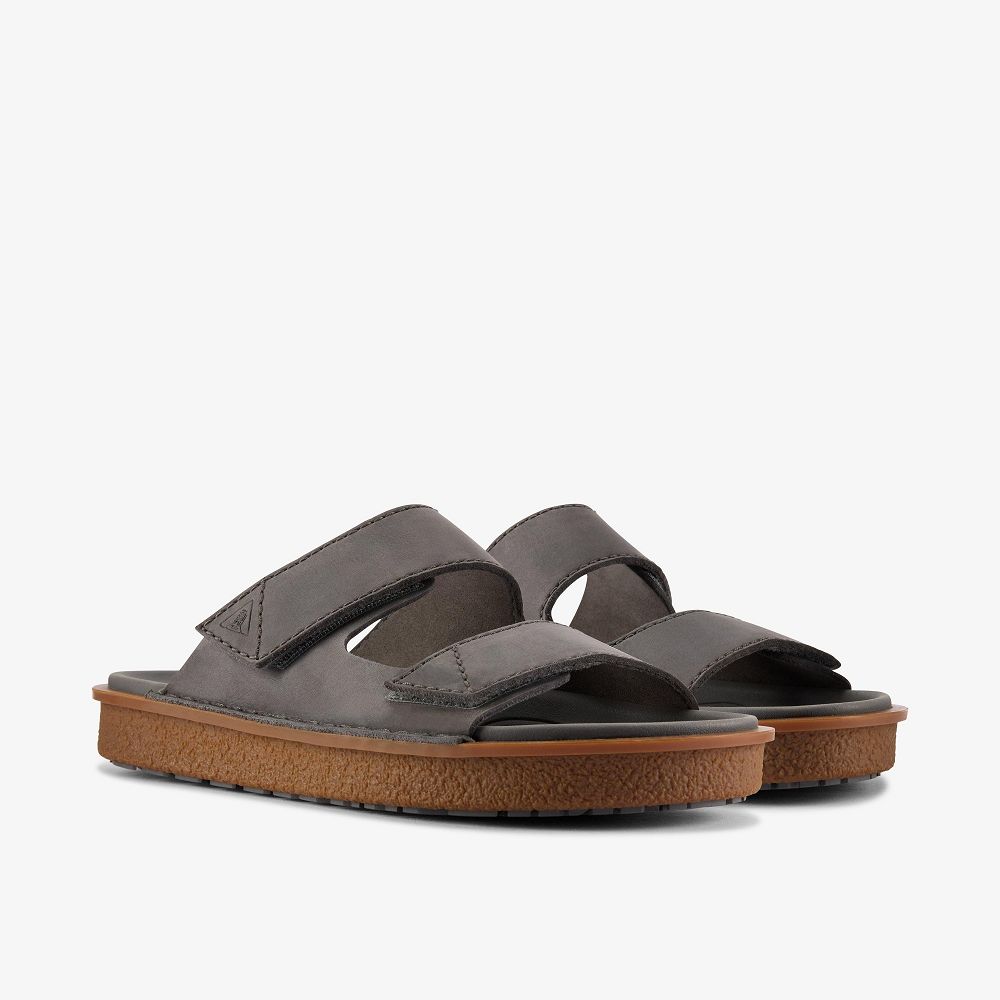 Dark Grey Leather Clarks Litton Strap Men Sandals | 3095TLUKP