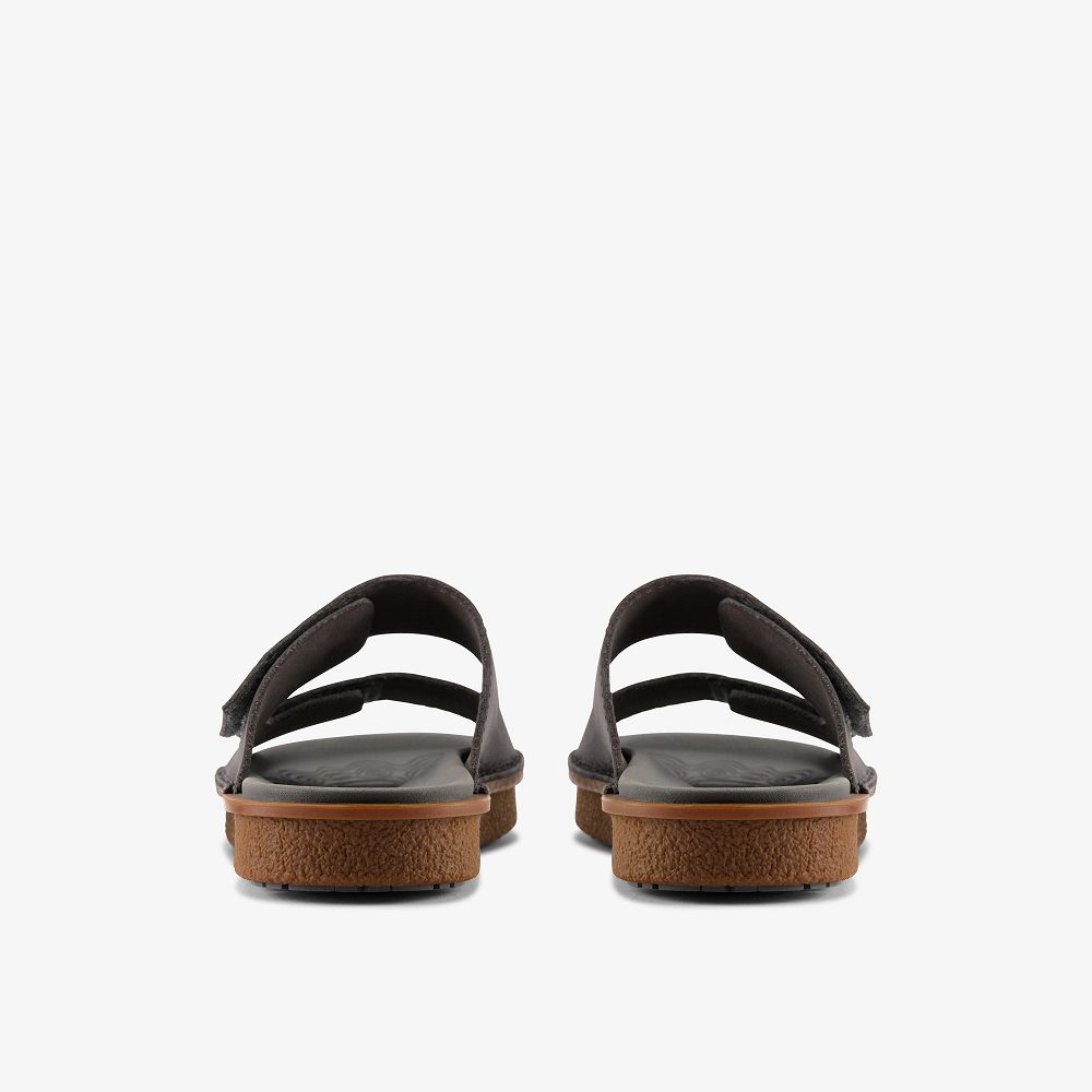 Dark Grey Leather Clarks Litton Strap Men Sandals | 3095TLUKP