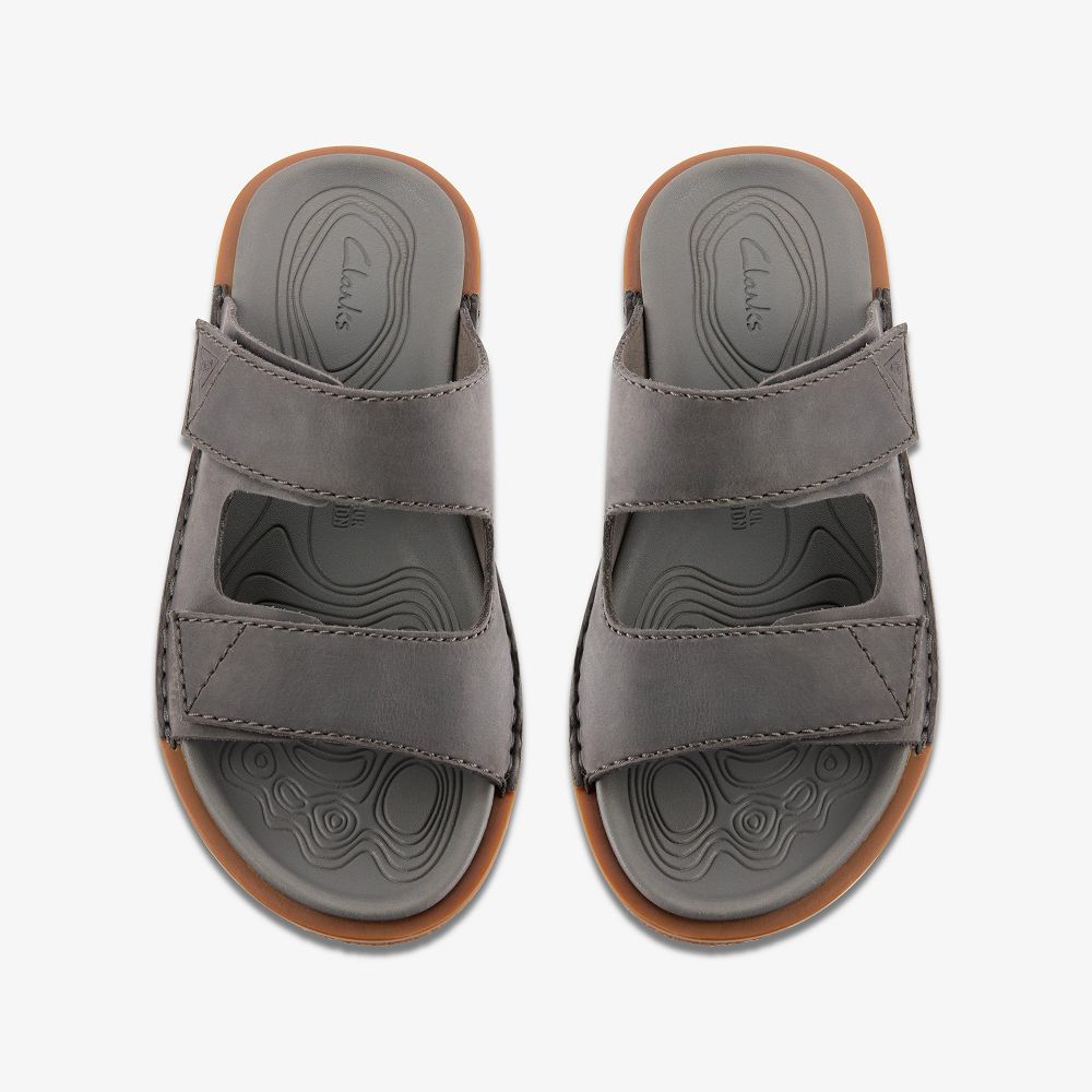 Dark Grey Leather Clarks Litton Strap Men Sandals | 3095TLUKP