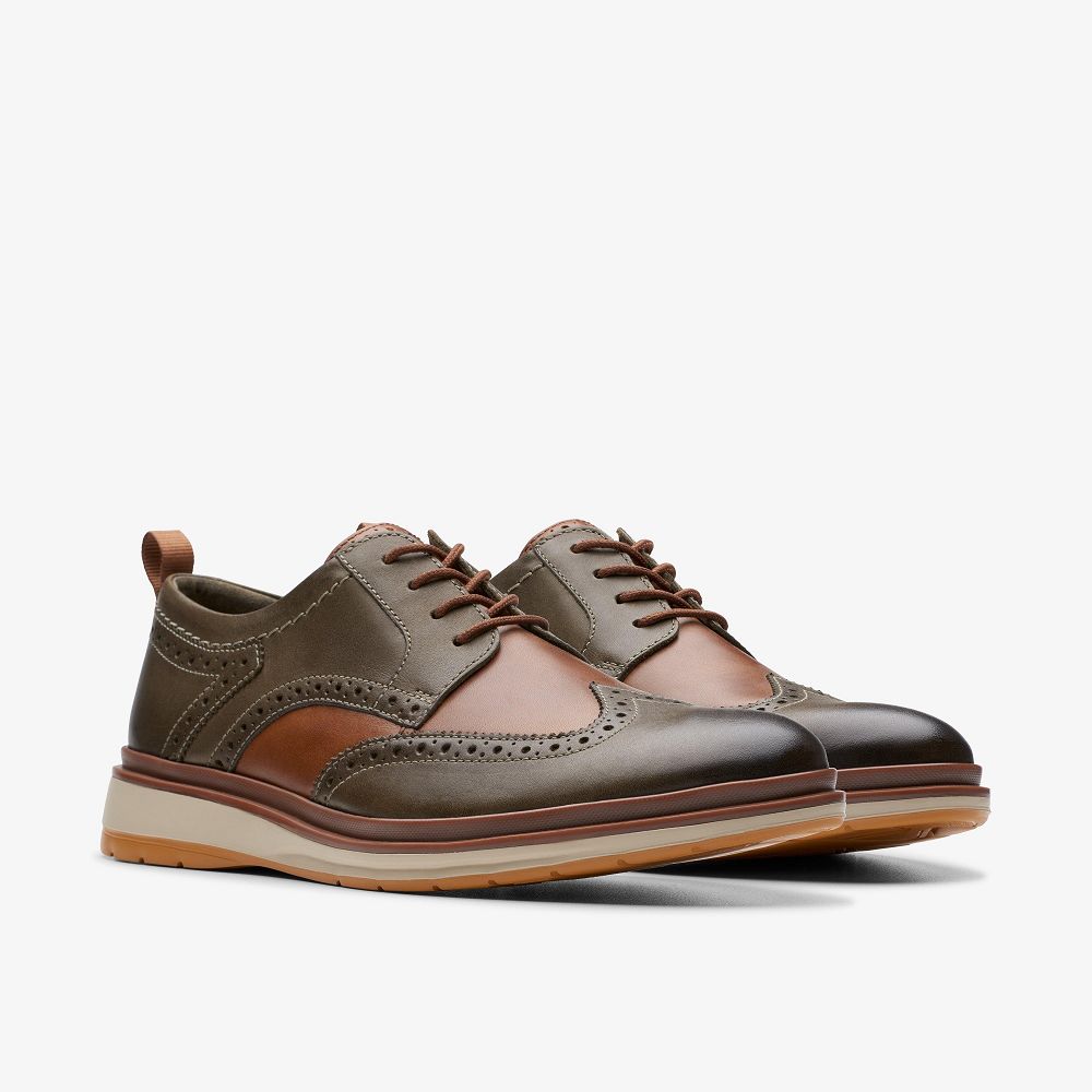 Dark Olive Combination Clarks Chantry Wing Men Oxfords | 1873PAEFS