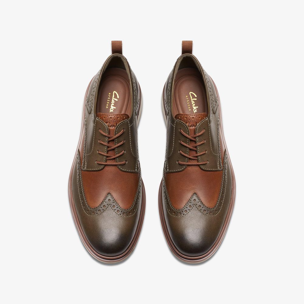 Dark Olive Combination Clarks Chantry Wing Men Oxfords | 1873PAEFS