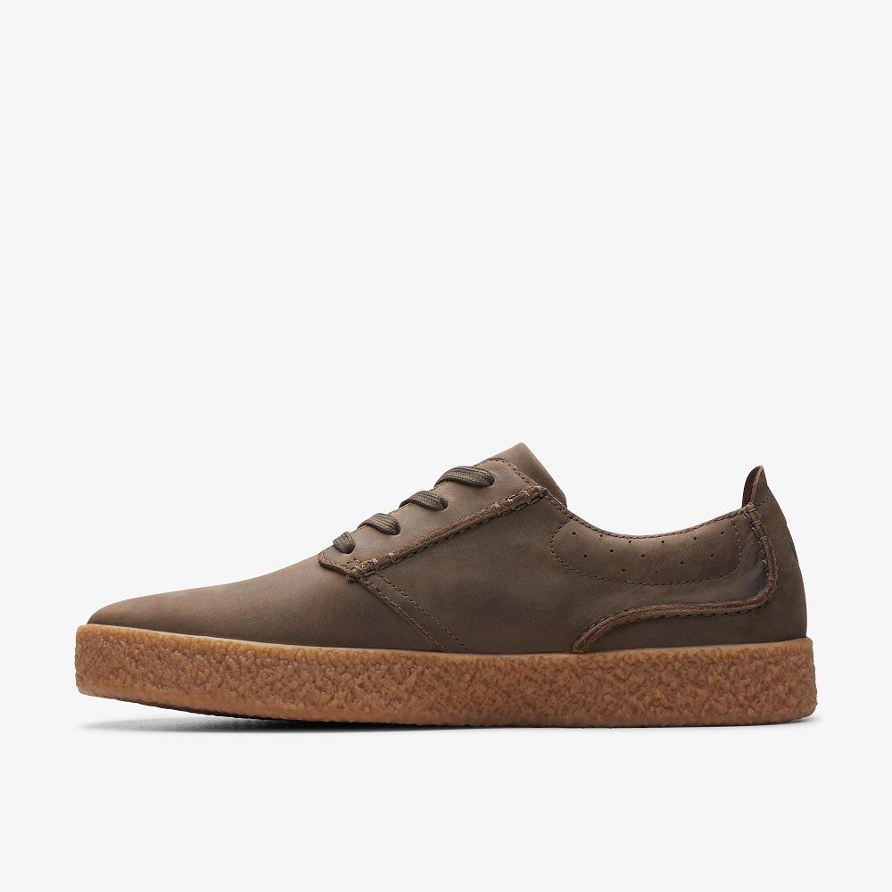 Dark Olive Leather Clarks Streethill Lace Men Sneakers | 1629QJDGO