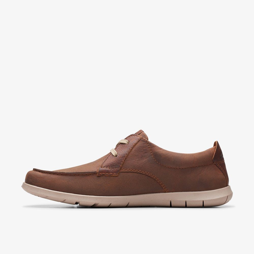 Dark Tan Leather Clarks Flexway Lace Men Boat Shoes | 7302STJEX