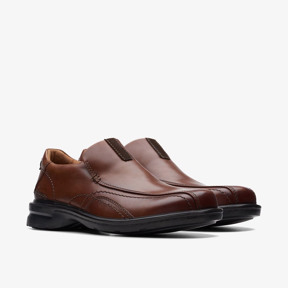 Dark Tan Leather Clarks Gessler Step Men Loafers | 7368IDZCR