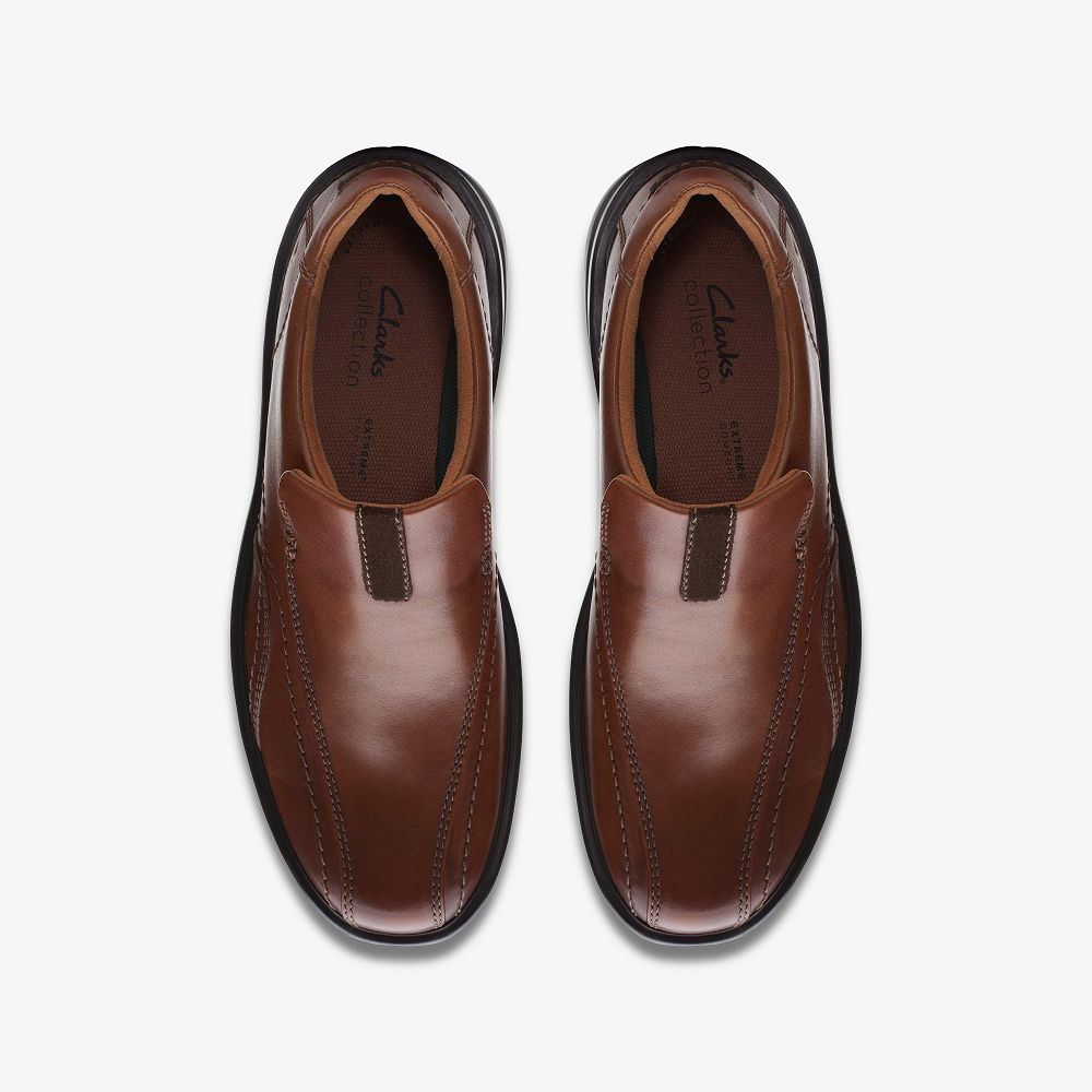 Dark Tan Leather Clarks Gessler Step Men Loafers | 7368IDZCR