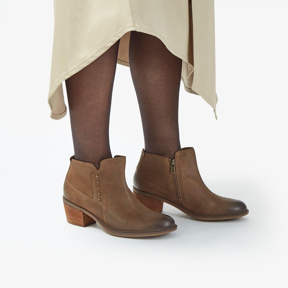 Dark Tan Leather Clarks Neva Lo Women Boots | 9273FRQXH